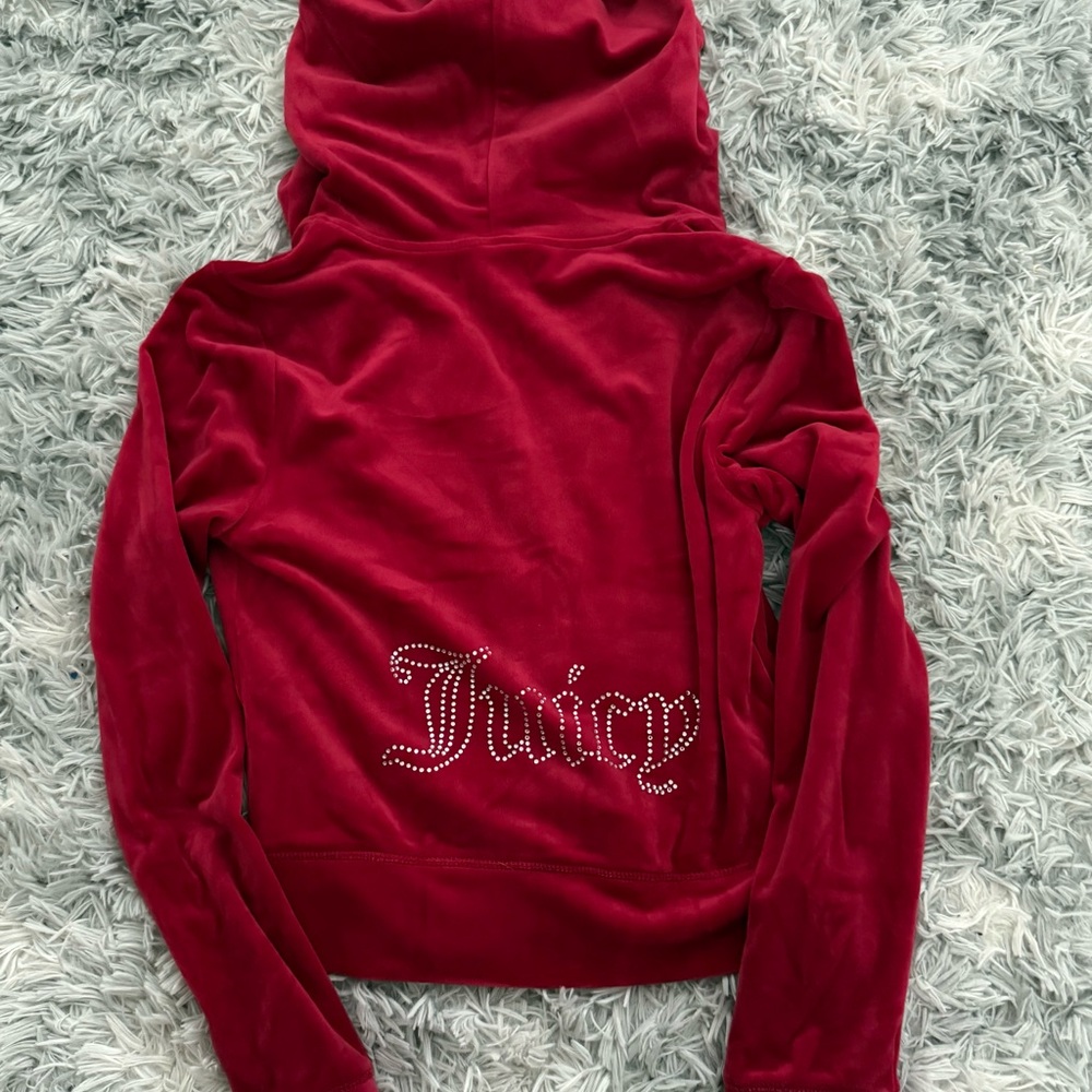Juicy Couture Red Velour Hoodie Sweater